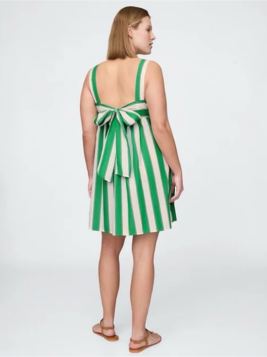 GAP Dresses & Skirts - Gap green white striped poplin tie-back feminine coquette bow detail dress NWT S